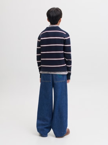 Jack & Jones Blugi baieti, JJIDAVE JJJAX, cu talie inalta si croiala Baggy fit, Albastru inchis - Img 7