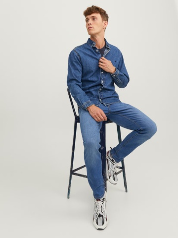 Jack & Jones Blugi barbati Glenn, cu talie joasa si croiala Slim fit, Albastru - Img 4