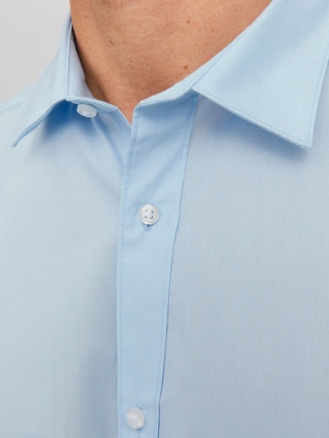 Jack & Jones Camasa barbati, din amestec de bumbac, Slim Fit, Albastru deschis - Img 4