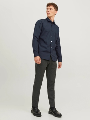 Jack & Jones Camasa barbati, din amestec de bumbac, Slim Fit, Bleumarin inchis - Img 6
