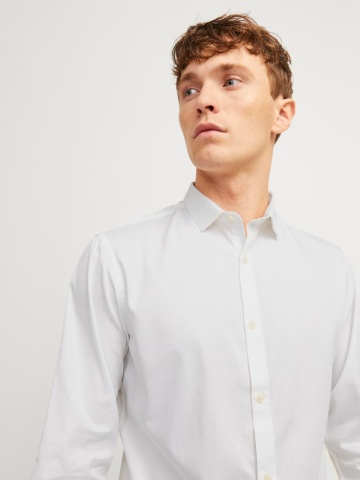 Jack & Jones Camasa barbati, din bumbac, croiala Slim fit, Blacardiff, Alb - Img 3