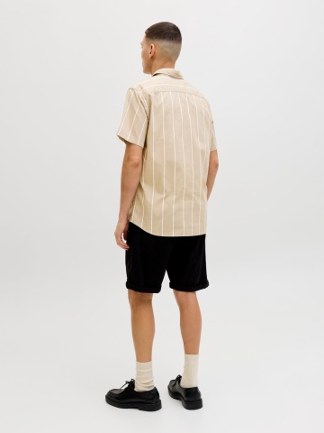 Jack & Jones Camasa barbati din bumbac cu imprimeu in dungi, Regular Fit, JJETHAN, Maro deschis - Img 2