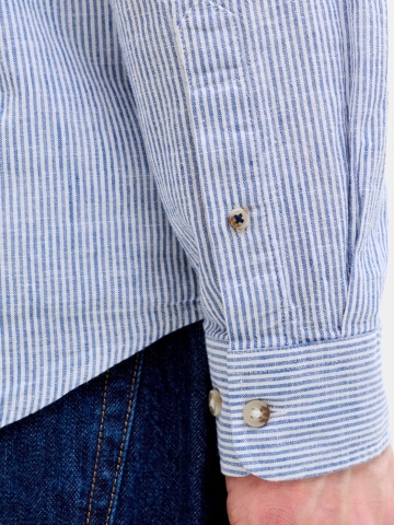 Jack & Jones Camasa barbati, Regular fit, din amestec de in, cu imprimeu in dungi, Albastru - Img 5