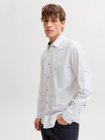Jack & Jones Camasa barbati, Regular fit, Henry, din bumbac, Alb - Img 3