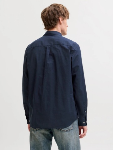 Jack & Jones Camasa barbati, Regular fit, Henry, din bumbac, Bleumarin inchis - Img 2
