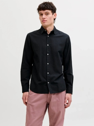 Jack & Jones Camasa cu maneca lunga barbati, din amestec de in, Regular fit, Negru
