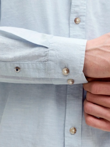 Jack & Jones Camasa cu maneca lunga barbati si guler tunica din amestec de in, Albastru deschis - Img 3
