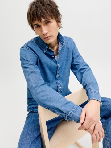 Jack & Jones Camasa de blug barbati, Stanley, Regular fit, Albastru - Img 3