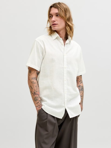Jack & Jones Camasa de vara barbati, din amestec de in, Regular fit, Alb