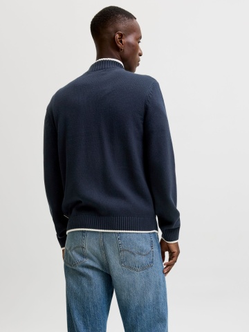 Jack & Jones Cardigan tricotat barbati cu guler inalt si detalii contraste, JORFREDERIKSBERG, Bleumarin inchis - Img 2