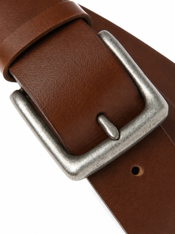 Jack & Jones Curea barbati, din piele naturala de bivol, catarama cu stift, Maro inchis - Img 2