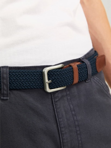 Jack & Jones Curea impletita, barbati, catarama cu stift, Bleumarin inchis - Img 6