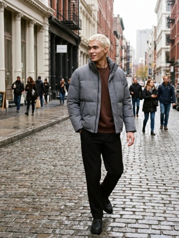 Jack & Jones Geaca barbati, PUFFER, cu guler inalt, JJESOHO, Gri albastrui - Img 6