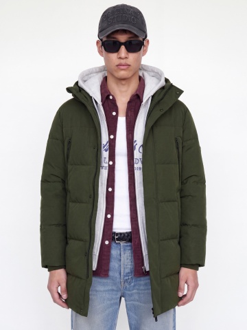 Jack & Jones Geaca lunga barbati, PUFFER, cu gluga, Regular fit, JJEBECKS, Verde inchis