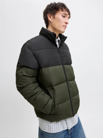 Jack & Jones Geaca pufoasa, barbati, fara gluga, rezistenta la vant, Verde inchis - Img 3