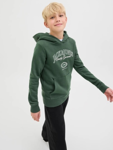Jack & Jones Hanorac baieti cu imprimeu cu logo si buzunar tip marsupiu, Verde - Img 3