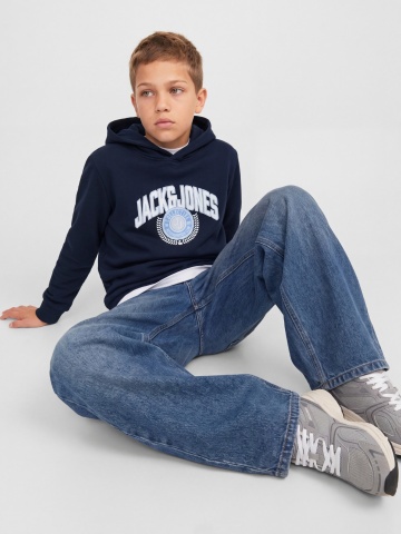 Jack & Jones Hanorac baieti, Regular Fit, fara buzunare, cu imprimeu cu logo, JJCOLLEGEY, Bleumarin inchis - Img 3