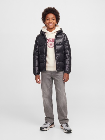 Jack & Jones Hanorac baieti, Regular Fit, fara buzunare, cu imprimeu cu logo, JJCOLLEGEY, Crem - Img 5