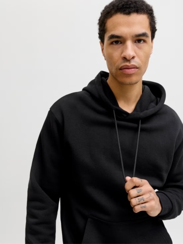 Jack & Jones Hanorac barbati, cu buzunar tip marsupiu, Relaxed Fit, JJEBRADLEY, Negru - Img 3