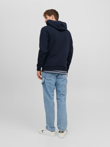 Jack & Jones Hanorac barbati, cu buzunar tip marsupiu, Relaxed Fit, JJEBRADLEY, Bleumarin inchis - Img 2