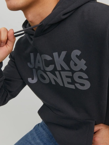 Jack & Jones Hanorac barbati fara fermoar, imprimeu cu logo, Negru - Img 4
