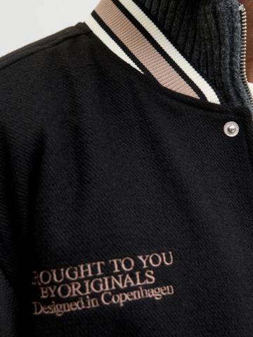 Jack & Jones Jacheta barbati, MEADOWS COLLEGE BOMBER, cu buzunare oblice fara fermoar, inchidere cu capse, Negru - Img 4