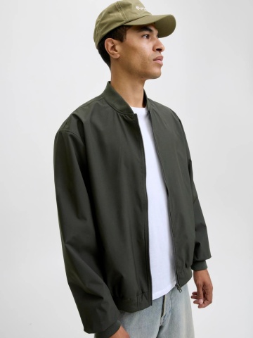 Jack & Jones, Jacheta bomber, barbati, cu buzunare oblice fara fermoar, Verde inchis - Img 4