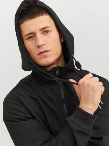 Jack & Jones Jacheta softshell, barbati, cu gluga, Regular fit, JJEBASIC, Negru - Img 5