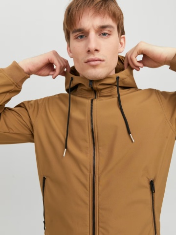 Jack & Jones Jacheta softshell, barbati, cu gluga, Regular fit, JJEBASIC, Maro - Img 4