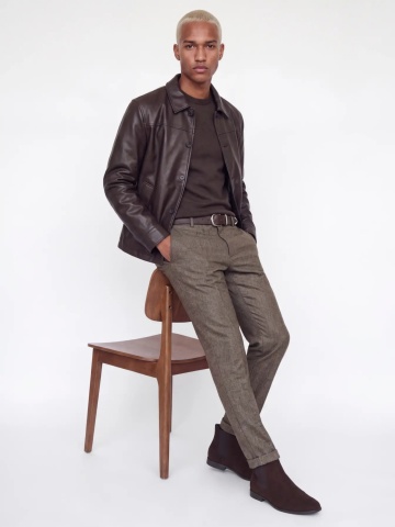 Jack & Jones Pantaloni chino, barbati, cu talie medie, Regular Fit, JPSTOLLIE, Maro inchis - Img 3