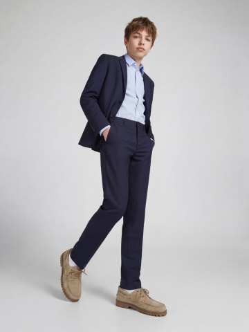 Jack & Jones Pantaloni costum baieti, SOLAR, cu talie medie si croiala Super Slim Fit, Bleumarin inchis - Img 4