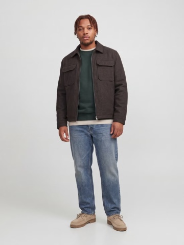 Jack & Jones Plus Bluza barbati big sizes, cu decolteu la baza gatului, Relaxed Fit, JJEBRADLEY, Verde inchis - Img 7