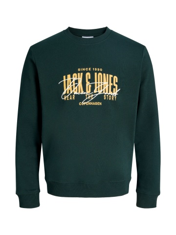 Jack & Jones Plus Bluza barbati big sizes, imprimeu cu logo, Regular fit, JJAERO, Verde inchis