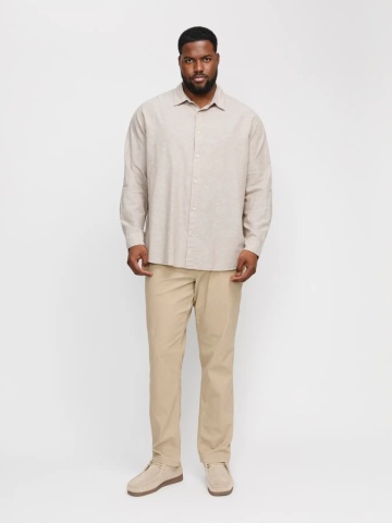 Jack & Jones Plus Camasa barbati big sizes, cu maneca lunga din amestec de in, Bej - Img 6