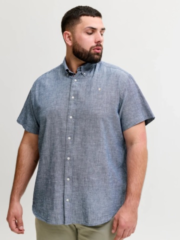 Jack & Jones Plus Camasa barbati big sizes, din amestec de in si bumbac, Gri albastrui - Img 3
