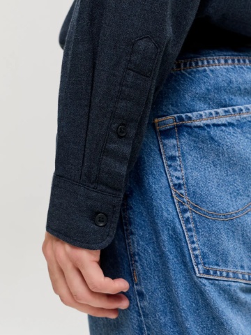 Jack & Jones Plus Camasa barbati big sizes din bumbac, Regular Fit, JJEFIELD, Bleumarin inchis - Img 3