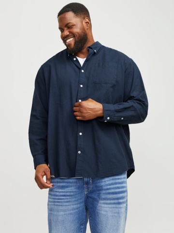 Jack & Jones Plus Camasa casual barbati big sizes, din bumbac organic, Bleumarin inchis