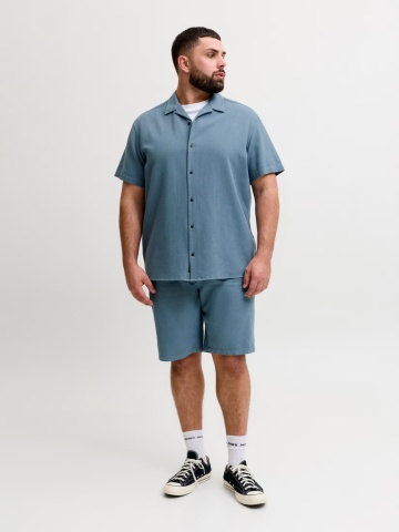 Jack & Jones Plus Camasa Waffle, barbati big sizes, Resort Shirt, Albastru inchis - Img 6