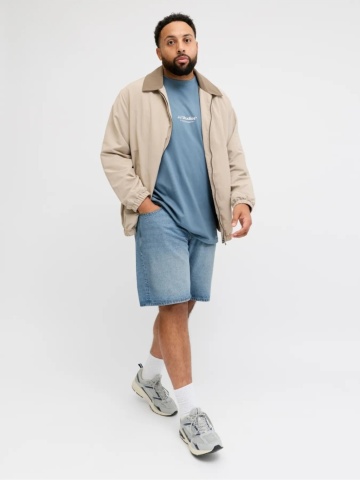 Jack & Jones Plus Pantaloni scurti de blug barbati big sizes, cu talie inalta, din bumbac, Relaxed Fit, Tony, Albastru deschis - Img 5