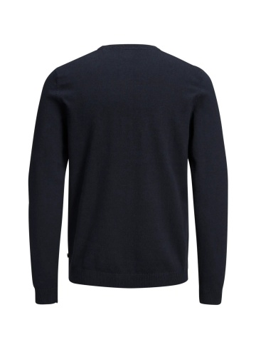Jack & Jones Plus Pulover tricotat barbati big sizes, din bumbac organic, cu decolteu la baza gatului, Regular Fit, JJEBASIC, Bleumarin inchis - Img 9