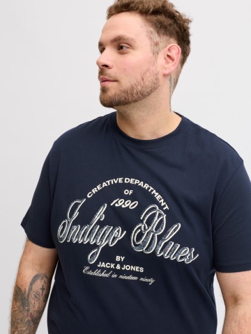 Jack & Jones Plus Tricou barbati big sizes, Denver, cu imprimeu text, Bleumarin inchis - Img 3