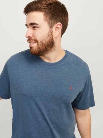 Jack & Jones Plus Tricou barbati big sizes, din bumbac organic, Standard Fit, PAULOS, Albastru inchis - Img 3