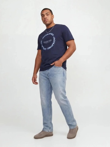 Jack & Jones Plus Tricou barbati big sizes, din bumbac, Regular Fit, JJBENSON, Bleumarin inchis - Img 3