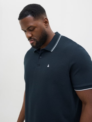 Jack & Jones Plus Tricou polo barbati big sizes, cu logo, Regular fit, Bleumarin inchis - Img 4