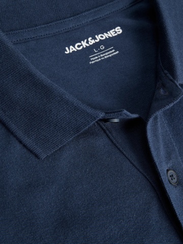 Jack & Jones Plus Tricou polo barbati big sizes, din piqué de bumbac, Regular fit, JJRUSH, Bleumarin inchis - Img 3