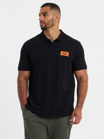 Jack & Jones Plus Tricou polo barbati big sizes, din piqué de bumbac, Regular fit, JJRUSH, Negru