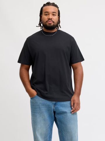 Jack & Jones Plus Tricou simplu, barbati big sizes, din bumbac organic, Relaxed Fit, Negru