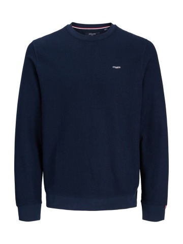 Jack & Jones Pulover barbati din bumbac organic, decolteu la baza gatului, Regular Fit, JPRBLUALVES, Bleumarin inchis - Img 7