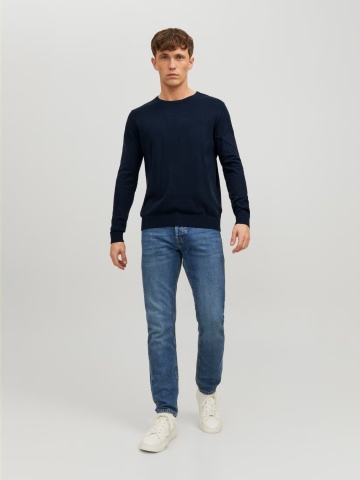 Jack & Jones Pulover tricotat barbati, cu decolteu la baza gatului, JJEEMIL, Bleumarin inchis - Img 5
