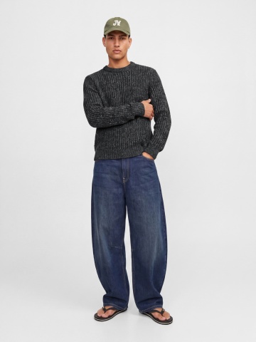 Jack & Jones Pulover tricotat, barbati cu decolteu la baza gatului, Regular fit, JJJAXON, Bleumarin inchis - Img 5